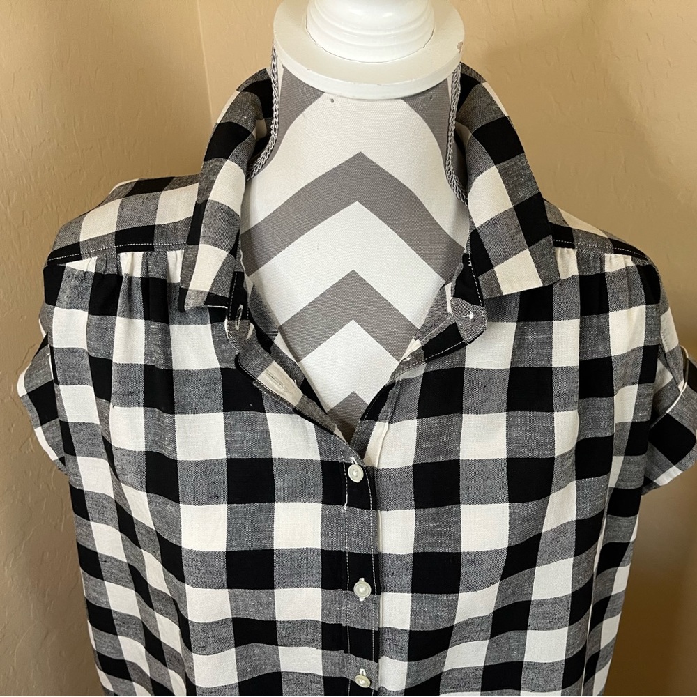 Ann Taylor Loft Black and White Checked Shirt